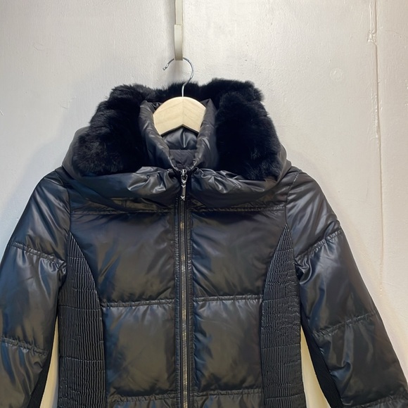 BCBGMaxazria Beautiful Black Puffer Knee Length Coat Removable Fur -XS- #0044 - Picture 11 of 16